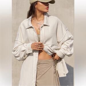 Joah Brown Oversized Button Down Shirt Jacket Ivory Sherpa M/L NWT
